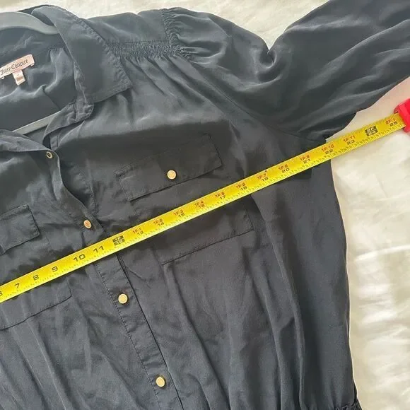 Y2K Juicy Couture Black Silk Shirtdress with Gold Buttons size 14 - Picture 6 of 9